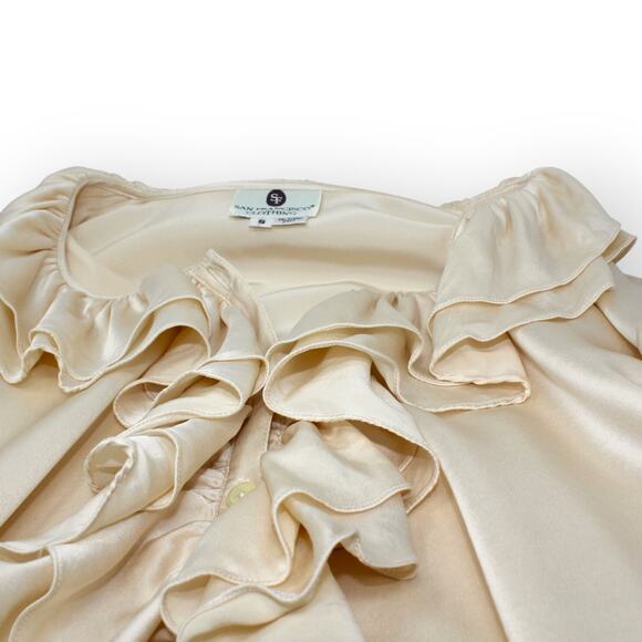(S) Vintage SanFranciscoClothing Silk Charmeuse Ruffle Peasant Blouse Butter - Picture 6 of 9